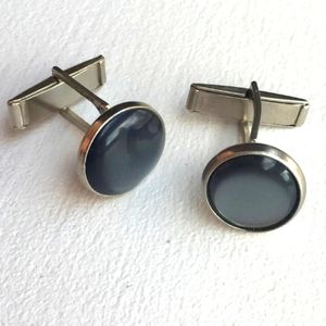 Vintage 1940s Gray Moon Glow Silvertone Cufflinks